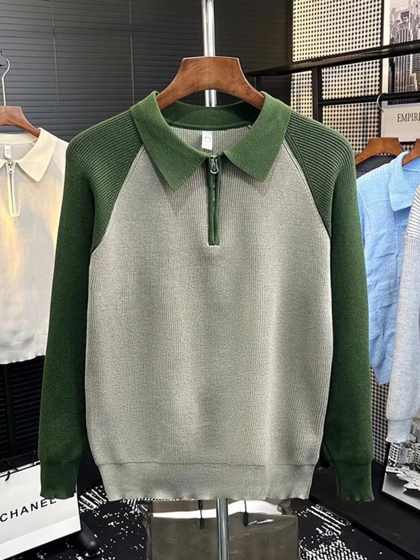 Men's Plus Size Quarter Zip Raglan Sleeve Sweater