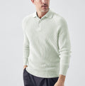 Mens Solid-Color Lapel Long-Sleeve Sweater Top