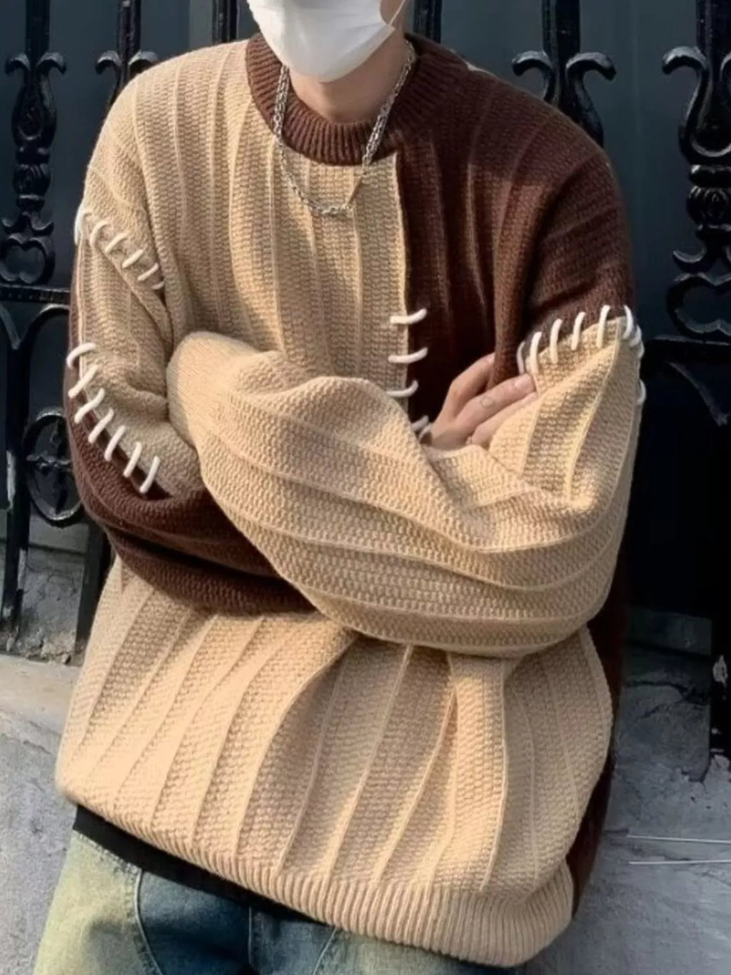 Men's Color Block Round Neck Sweater