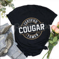 "Certified Cougar Tamer" Funny Men's T-Shirt - Humorous Cougar Costume Graphic Tee, Premium 100% Cotton Sarcastic Men's Gift, Witty Adult Humor Bachelor Party Top, Soft Lived-In Heavyweight Casual Apparel, Funny Pick-Up Artist Statement Shirt