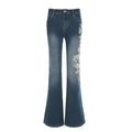 Denim Trousers Y2K Flare Pants Jeans Women Embroidery Boot Cut Low