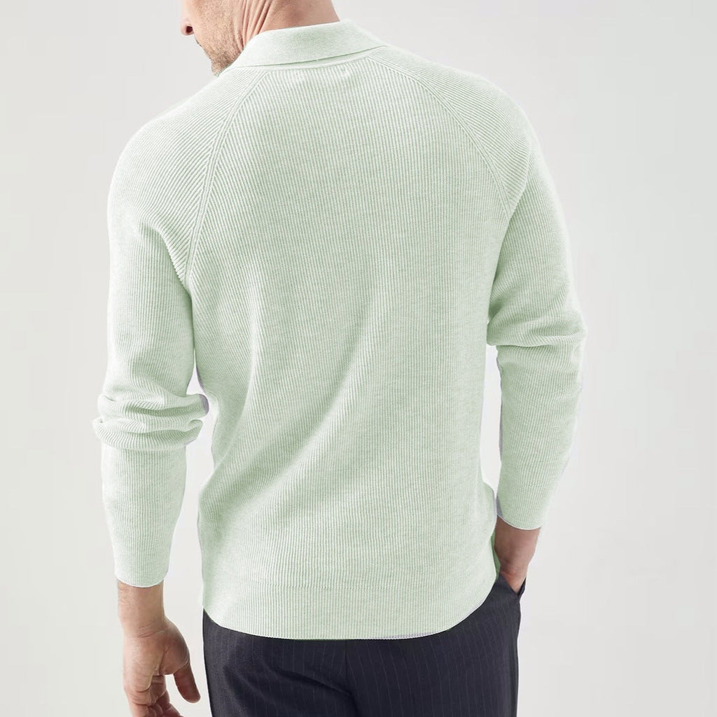 Mens Solid-Color Lapel Long-Sleeve Sweater Top